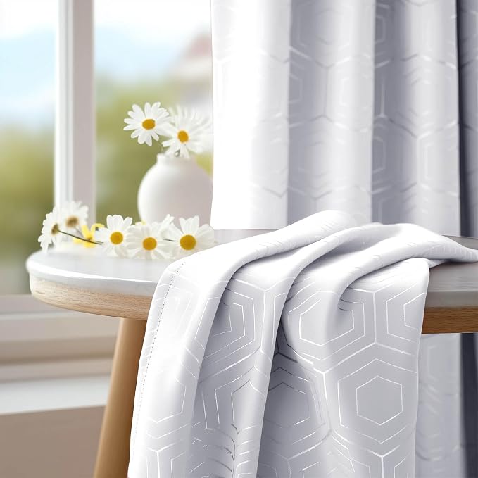 Deconovo Room Darkening Curtains, Star White Thermal Insulated Grommet Drapes - Image 2