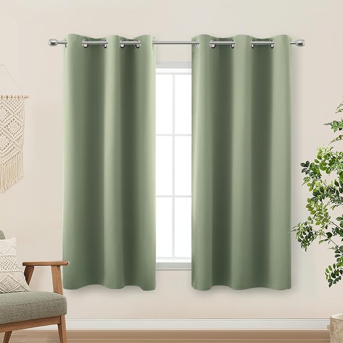 KOUFALL 48 Inch Curtains Long Short Length, Sage Green by KOUFALL
