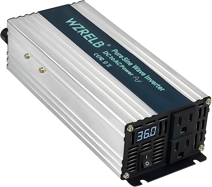 WZRELB 1000W Pure Sine Wave Inverter 36V DC to 110V 120V AC Power Converter with LED Display, Off-Grid Portable Power Inverter with 2 AC Outlets for Home, RV, Truck, Camping