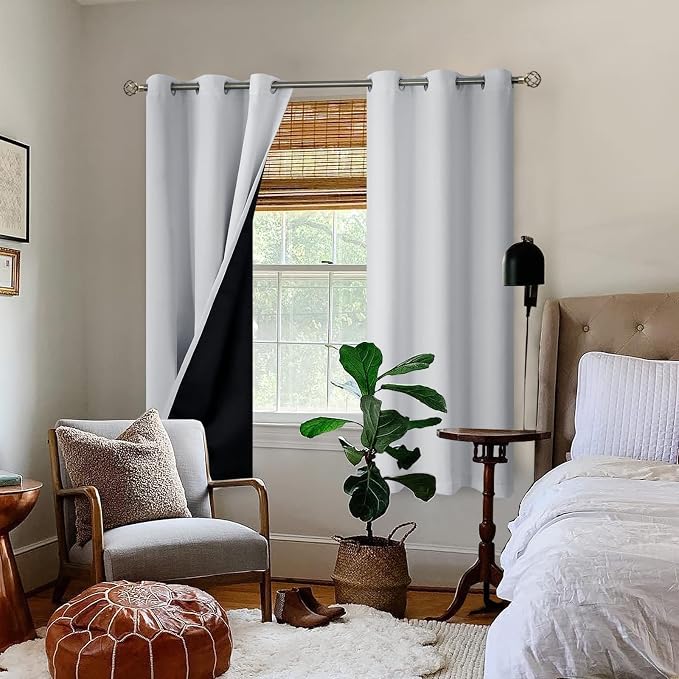 BGment Greyish White 100% Blackout Curtains - Image 2