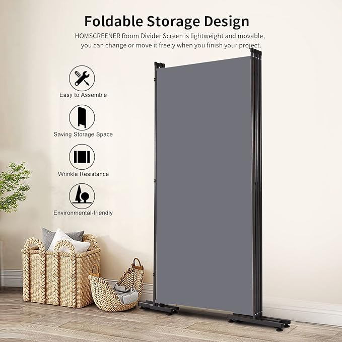 Room Divider 4 Panel Folding Privacy Screen, Round Pad Design Wall Divider | - Image 3