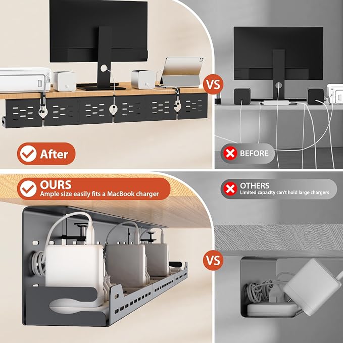 Univivi Under Desk Cable Management Tray, Cable Management, 48 inch, Under Desk - Image 3