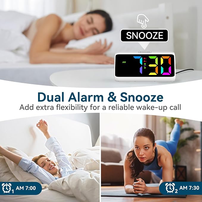 Loud Alarm Clock for Heavy Sleepers, RGB Alarm Clocks for Bedrooms Seniors Kids - Image 5