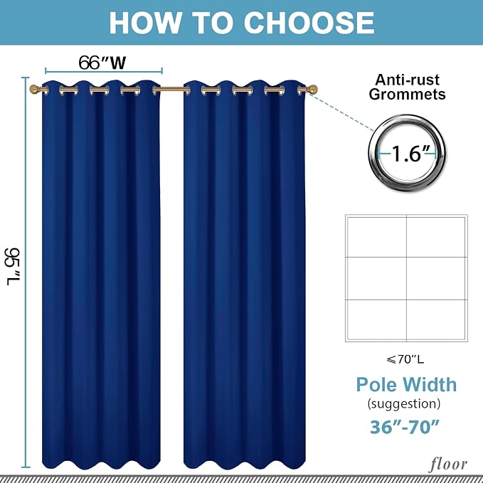 Diraysid Royal Blue Grommet Blackout Curtains - Image 5