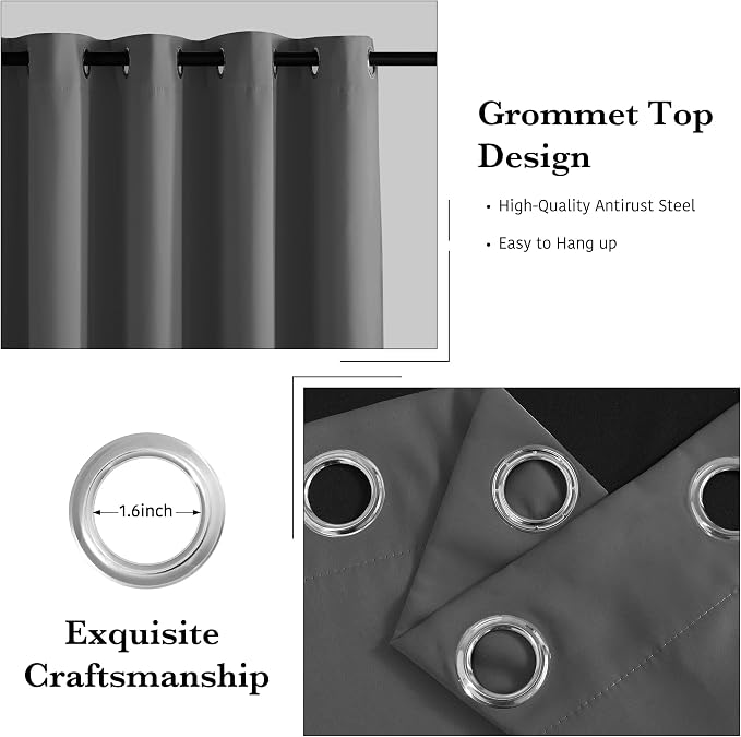 RYB HOME 100% Blackout Grey Curtains - Image 2