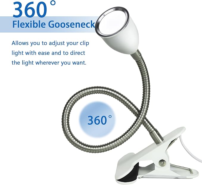 Desk lamp Eye-Caring Table Lamps, 360°Rotation Gooseneck Clip on Lamp Reading - Image 6