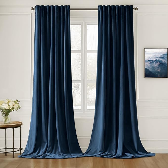 MIULEE Navy Blue Velvet Pinch Pleat Blackout Curtains W52 X L84 Inches | 2 by MIULEE