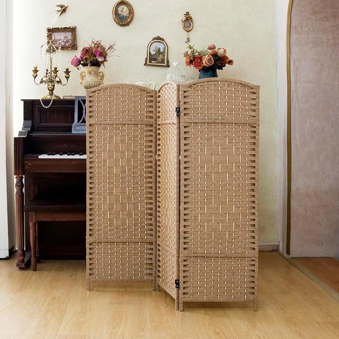 Compact 3 Panel Short Room Divider, 47.2 Inch Tall Double-Sided Rattan Folding - Image 3