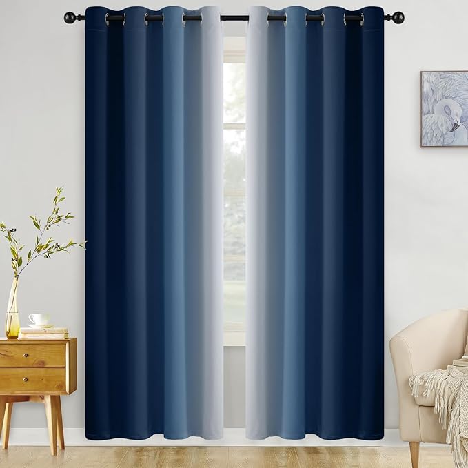 COSVIYA Curtains & Drapes Grommet Ombre Dark Blue Curtains W52 x L90 Inch | by COSVIYA
