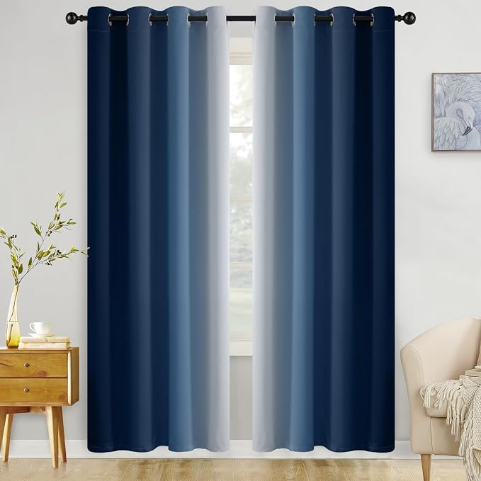 COSVIYA Grommet Ombre Room Darkening Curtains 84 inch Length 2 Panels, 52x84 by COSVIYA