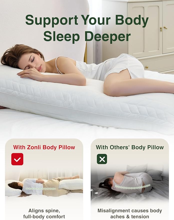 ZonLi Long Body Pillows for Adults, Memory Foam Body Pillow Adjustable - Image 7