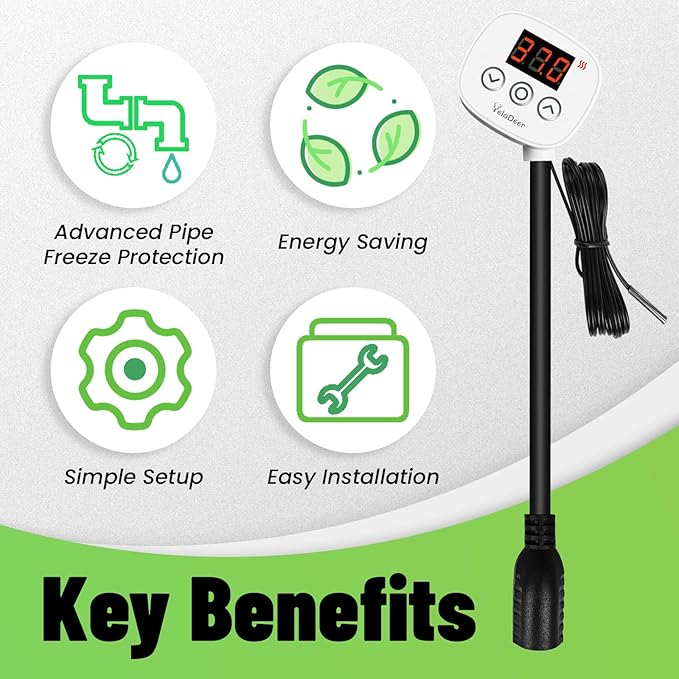 YeloDeer Digital Temperature Controller Outlet, Plug in Thermostat Switch 34-140°F, Timer Range 0h-10h,for Pipe Heating Reptile Greenhouse Aquarium Brewing Seedling Breeding and Hatching 110-120V 10A