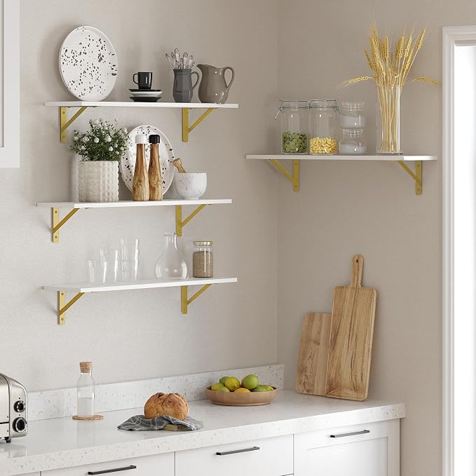 Long Wall Shelves, 31.5Inch Wooden Wall Mounted Shelves, Metal Brackets - Image 5