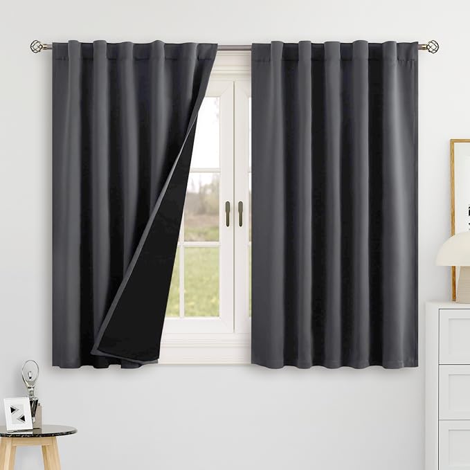 BGment Dark Grey 100% Blackout 48 Inch Curtains by BGment