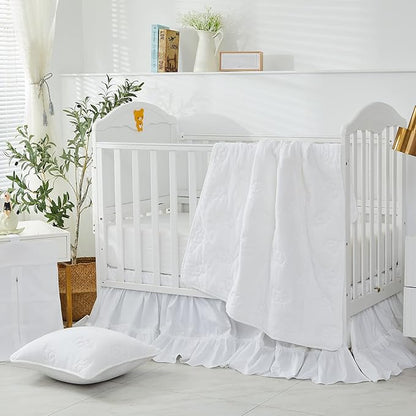 Brandream Crib Bed Skirt for Baby Girls Boys White Boho Bohemian Solid Cotton Toddler Bedskirt Farmhouse Chic Ruffle