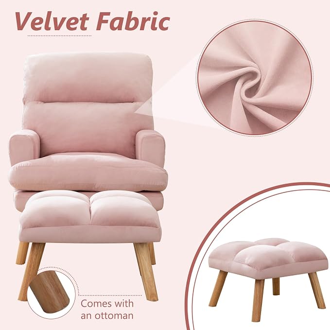 IOMOR Accent Chair with Ottoman Comfy Reading Chair Armchair with Adjustable - Image 4