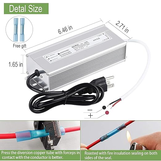 LED Driver 100 Watts 24V DC Low Voltage Transformer， Waterproof IP67 LED Power Supply, Adapter with 3-Prong Plug 3.3 Feet Cable for Any 24V DC led Lights, Computer Project, Outdoor Light