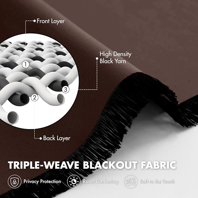 MIULEE 84 Inch Length Dark Brown Blackout Bedroom Curtains Set of 4 | Thermal - Image 3