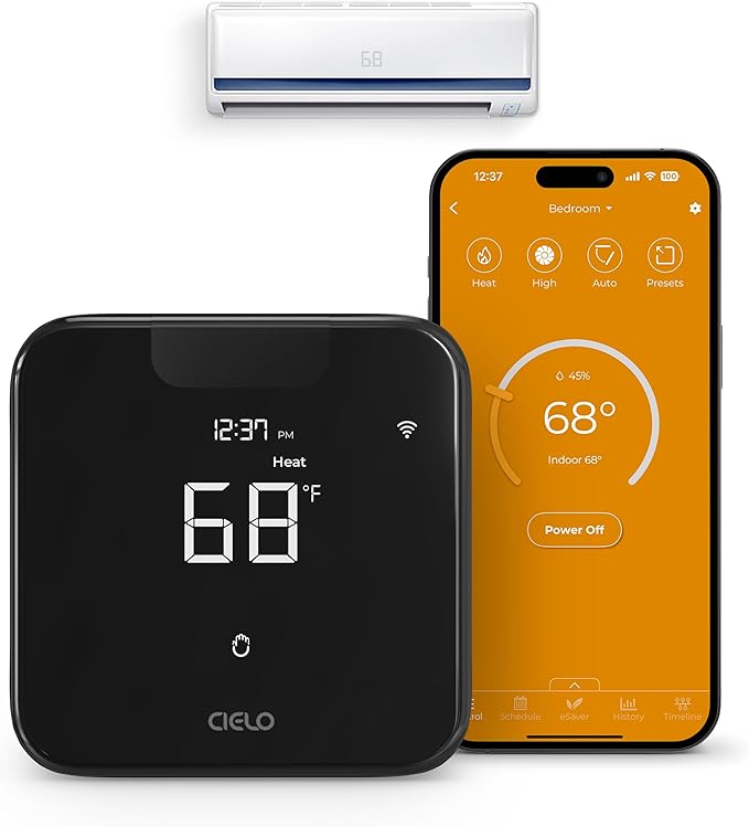 Breez Max | ENERGY STAR CERTIFIED Smart AC Controller | WiFi Thermostat for Mini-Split, Window, Portable ACs/Heat Pumps | AI-Based Tech | Free App, No Subscriptions | Alexa, Google, IFTTT etc. (Black)