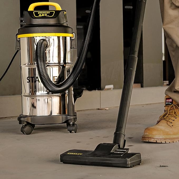 STANLEY Wet Dry Vacuum 5 Gallon with 4 HP Powerful Motor Suction,Stainless Steel Shop Vacuum Portable Wet Dry Vac for Jobsite, Workshop, Garage, Basement SL18130
