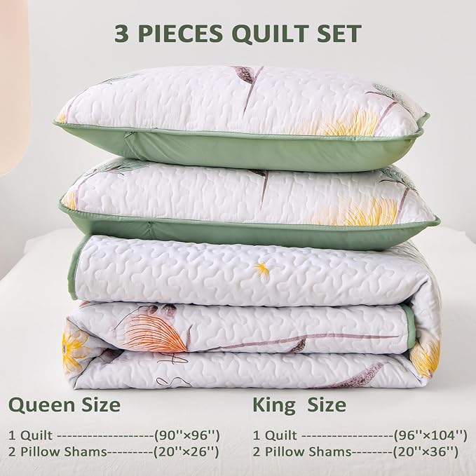 Dinjoy King Size Quilt Set, Boho Floral Quilts Coverlet Set, 3 Pieces | Boho - Image 6