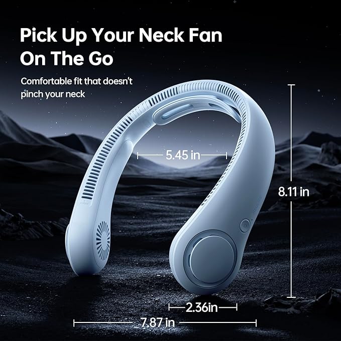 JISULIFE Portable Neck Fan Upgraded, Neckbrace Personal Hands Free, 5 Speed Gears Adjustment, 6000 mAh Wearable Bladeless Quiet Rechargeable for Outdoor Indoor, Gifts for Women Men- Light Blue