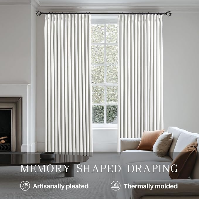 Pinch Pleated Linen Curtains 100% Blackout 102 Inches Long - Image 3