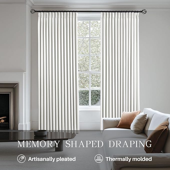 Pinch Pleated Linen Curtains 100% Blackout 108 Inches Long - Image 3