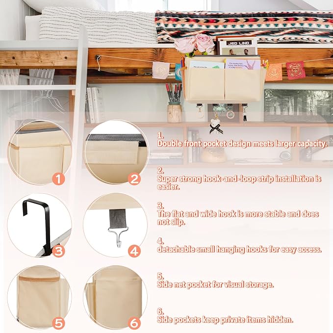 Bedside Caddy Organizer 5 Pockets and 4 Hooks - Image 6