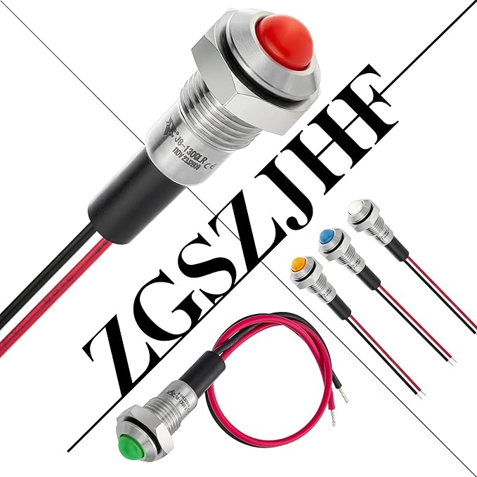 ZGSZJHF UL Listed Mini Indicator Light 8mm 0.31" Waterproof IP67 110V-120V Domed Sphere High Head Metal 304-Stainless Steel LED Lamp Pilot Light with 140mm Wire