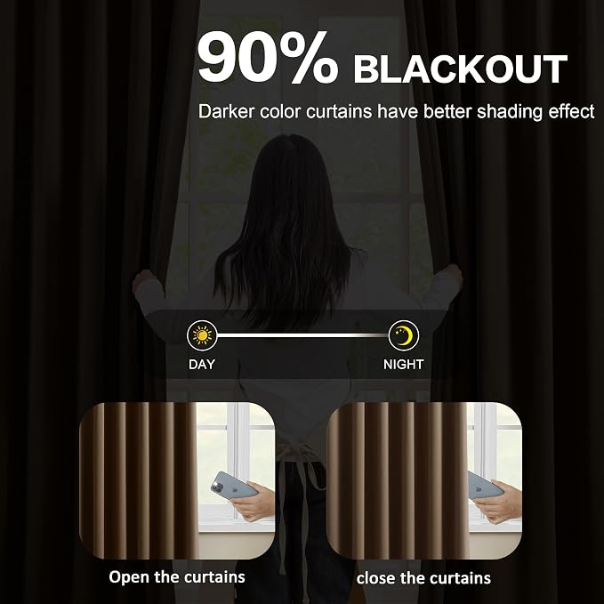 Chocolate Brown Blackout Curtains 90 Inches Long, Pinch Pleated Window Room - Image 3