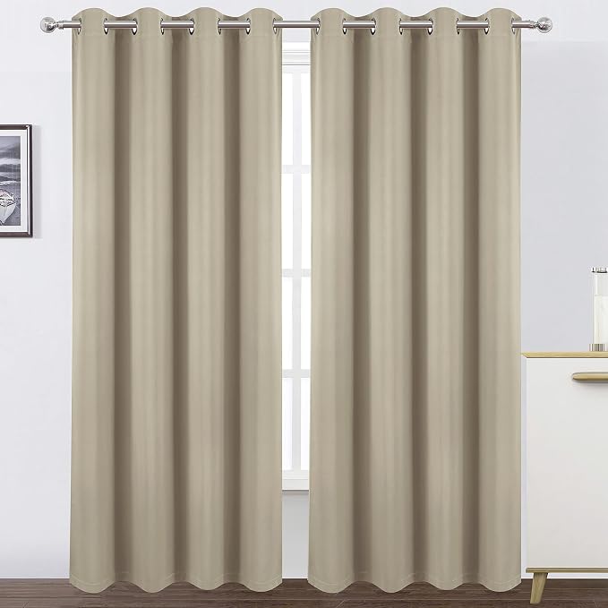 100% Blackout Curtains 52 x 84 Inch/Beige Curtains 2 Panels - Image 2