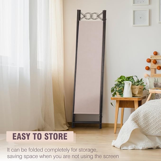 4 Panel Room Divider 6FT Steel Frame Screen Folding Privacy Divider - Image 3