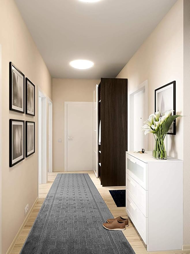 Non Slip Washable Carpet Runner Rug with Rubber Backing, Custom Floor Mat for Kitchen Hallway Stairs Bedroom Bathroom Entry, Grey, Your Choice of Length, 26 Inch X 27 feet