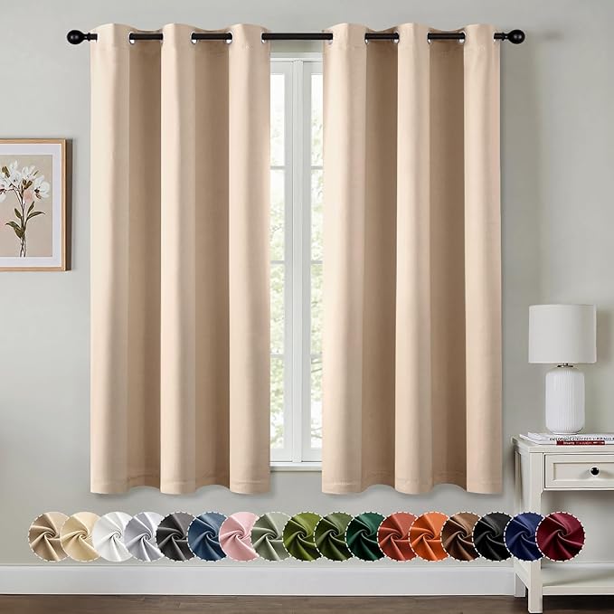 MIULEE Blackout Curtains for Bedroom 2 Panels 34 x 45 Inch Long Beige | Thermal by MIULEE