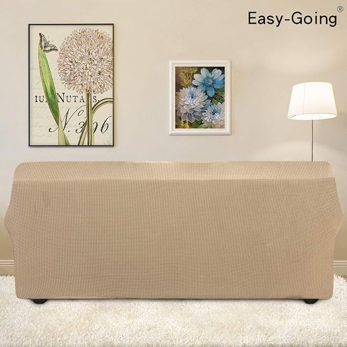Easy-Going Stretch Oversized Sofa Slipcover 1-Piece Sofa Cover Furniture Protector Couch Soft with Elastic Bottom for Kids, Polyester Spandex Jacquard Fabric Small Checks Sand
