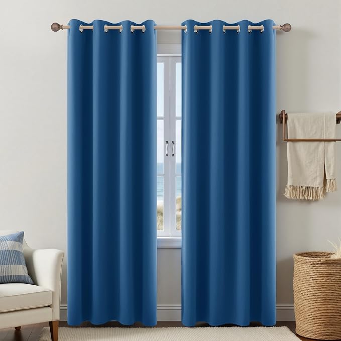 KOUFALL Denim Blue Blackout Curtains 84 Inches Long, Boho Farmhouse Country by KOUFALL