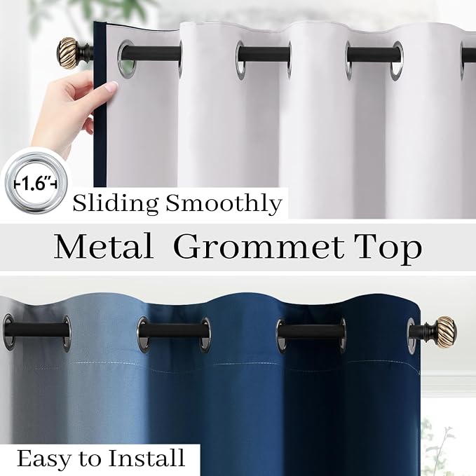 COSVIYA Grommet 100% Blackout Blue Ombre Curtains White Back, W52xL84 Inch | 2 - Image 4