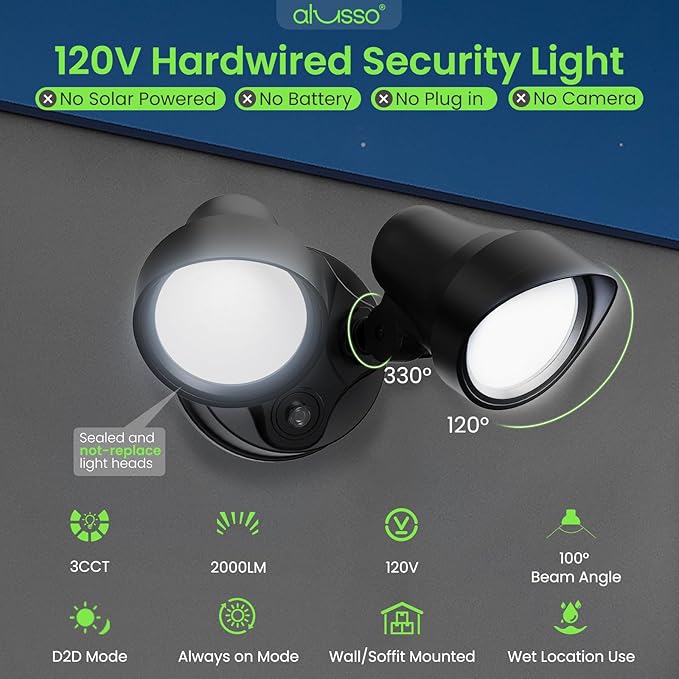 ALUSSO Dusk to Dawn Outdoor Lighting, 25W 2000LM Dusk Till Dawn Outdoor Light, 3000K/4000K/6000K 3CCT IP65 Security Lights ETL Listed Dusk to Dawn Hardwired for House Garage Yard Walkway Black 1 Pack