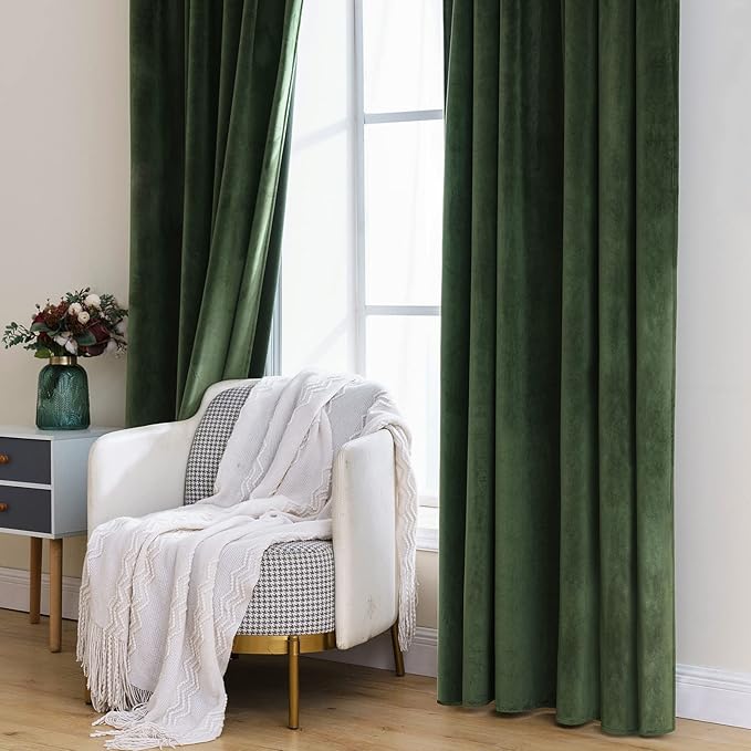 MIULEE Velvet Curtains 52x72 inches 2 Panels Olive Green Blackout Curtains | - Image 7