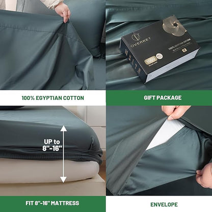 100% Egyptian Cotton Sheets Cal King Sheet Set 1000 Thread Count Sateen Weave Soft Breathable 16-Inch Deep Pocket 4PCS（California King,Lake Blue）