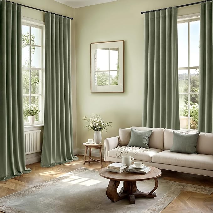 MIULEE Velvet Curtains 50W x 96L 2 Panels Sage Green Blackout Curtains | Luxury - Image 5