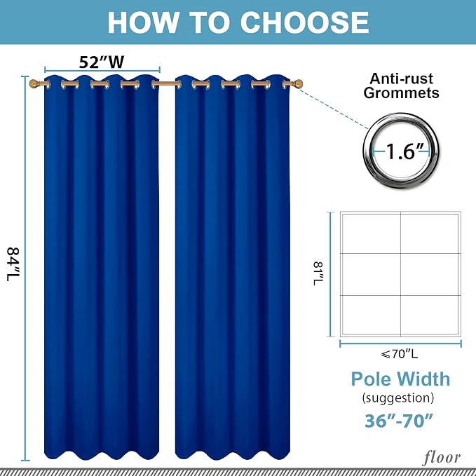 Diraysid Royal Blue Grommet Blackout Curtains - Image 3