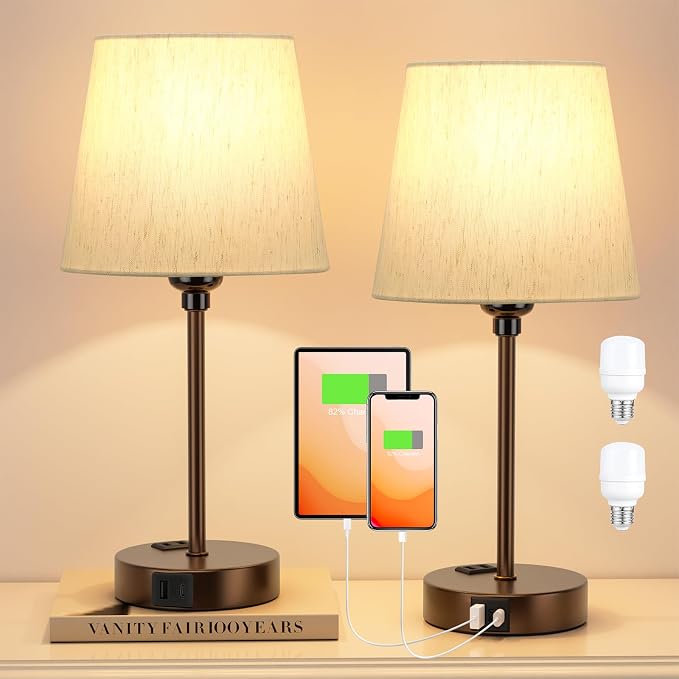 Brown Bedside Lamps Set 2 for Bedroom - Image 2