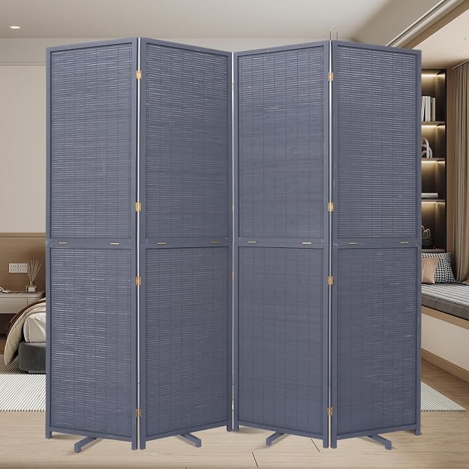 Bamboo Mesh Woven Room Divider 5.6FT, 4 Panel Folding Privacy Screen, Folding by JVVMNJLK