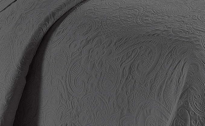 Linen Plus Embossed Coverlet Bedspread Set Oversized Solid Charcoal Full/Queen - Image 2