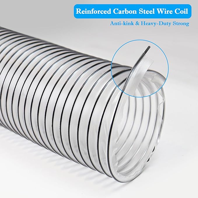 PVC Dust Collection Hose 4" x 10',Puncture Resistant 4 Inch Dust Collector Hose for Shop Vacuum,Woodworking Dust Collection Systems,Flexible Clear PVC Fume Debris Dust Hose Tube w/Carbon Steel Wire