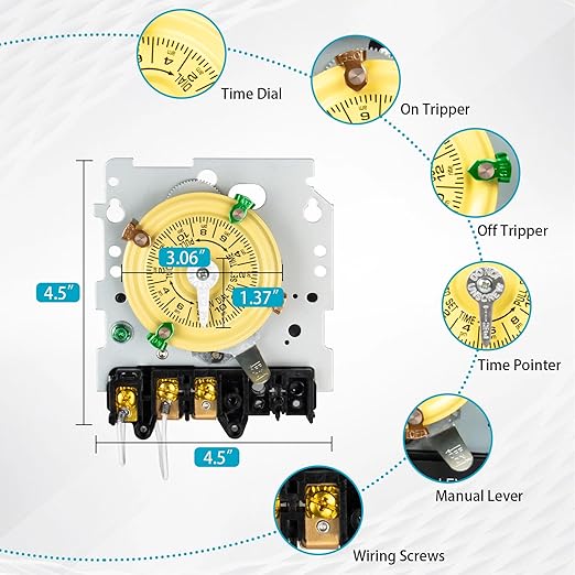 T101M Pool Pump Timer Mechanism Only, 120V 40A SPST, Lights, Fans, HVAC, and Outdoor Lighting 12-ON/Off Cycles, Intermatic Timer Replacement