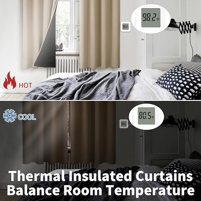 BGment Thermal Insulated 100% Blackout Curtains for Bedroom with Black Liner, Double Layer Full Room Darkening Noise Reducing Grommet Curtain (60 x 63 Inch, Sand, 2 Panels)