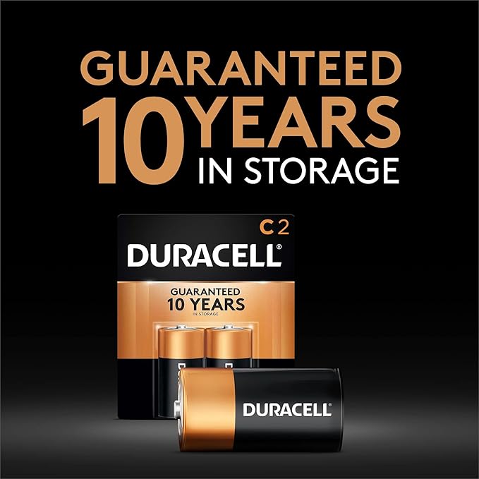 Duracell Coppertop C Batteries, 2 Count Pack, C Battery with Long-Lasting Power, All-Purpose Alkaline C Battery for Household and Office Devices (Pack of 5)